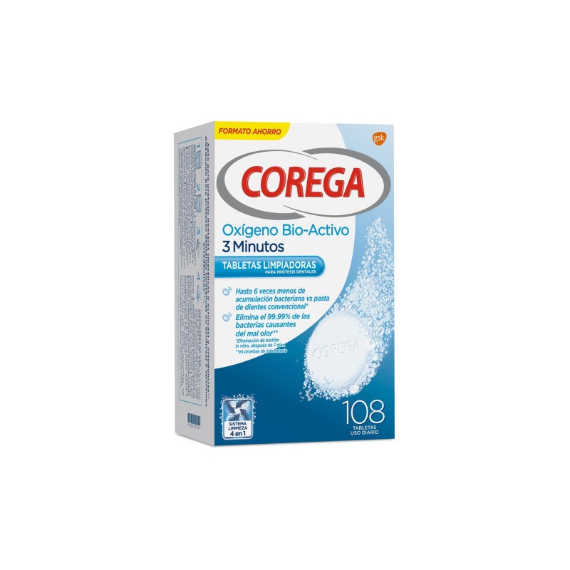 Corega Oxígeno Bio-Activo 108 Tabletas